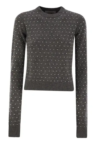 Sportmax Sierra - Studded Cashmere Blend Crew-neck Sweater In Black