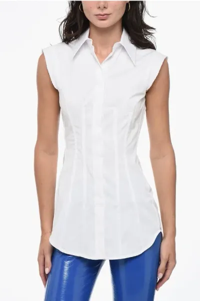 Sportmax Sleeveless Goloso Shirt With Raw-cut Details In White