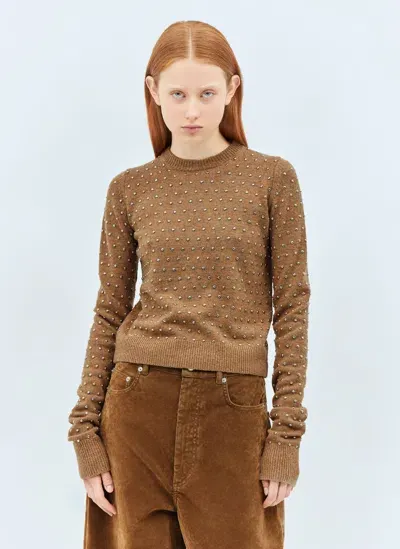 Sportmax Studded Wool-blend Sweater In Brown