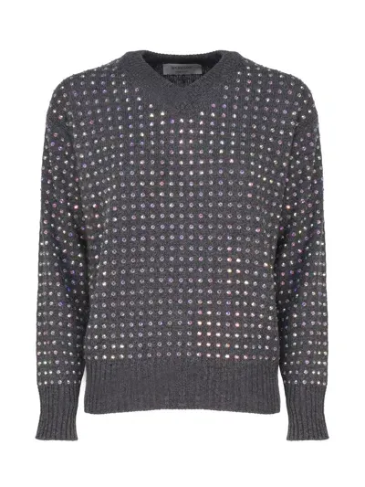 Sportmax Sweater With Applied Rhinestones In Grey