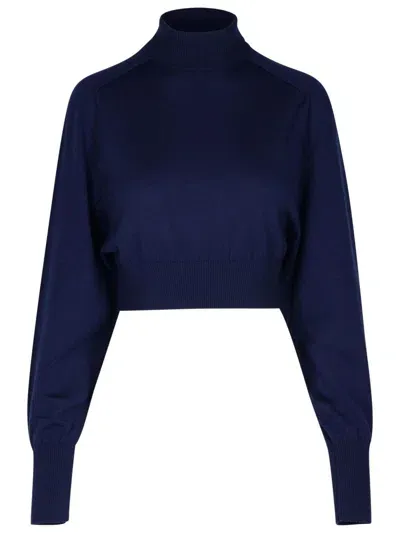 Sportmax Ululato Blue Virgin Wool Turtleneck Sweater In Black