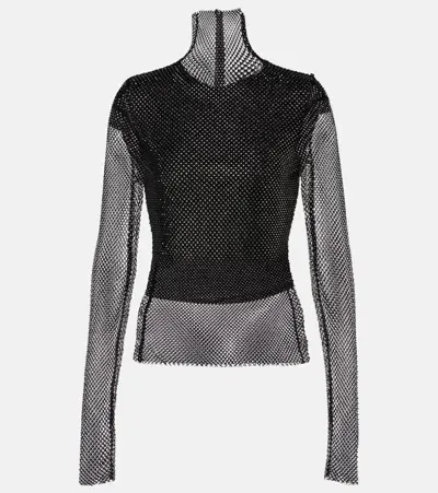 Sportmax Valdai Embellished Fishnet Crop Top In Black