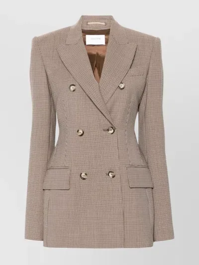 Sportmax Wool Houndstooth Single-breasted Jacket With Peak Lapels In Nude & Neutrals