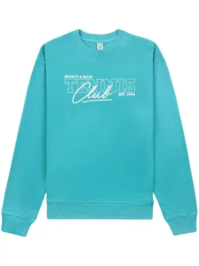 Sporty And Rich 80s Tennis Club Cotton Sweatshirt In Blue