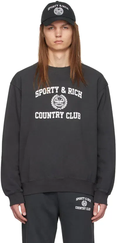 Sporty And Rich Black Varsity Crest Sweatshirt In Faded Black