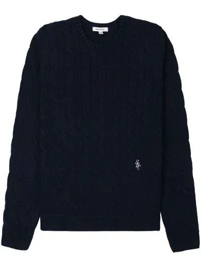 Sporty And Rich Embroidered-logo Cable Knit Jumper In Black