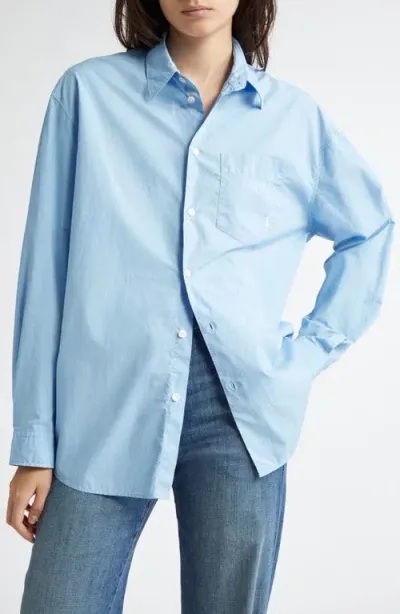 Sporty And Rich Sporty & Rich Embroidered Logo Cotton Button-up Shirt In Sky Blue