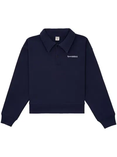 Sporty And Rich Embroidered-logo Polo Sweatshirt In Blue