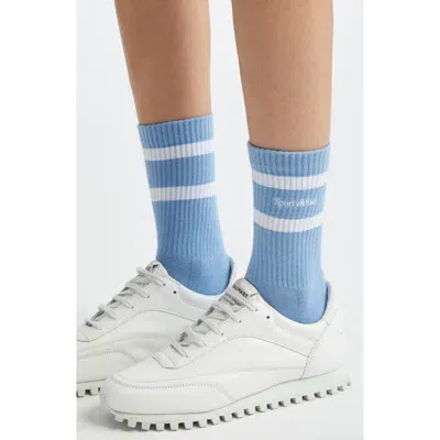 Sporty And Rich Sporty & Rich Embroidered Logo Stripe Cotton Blend Socks In Blue