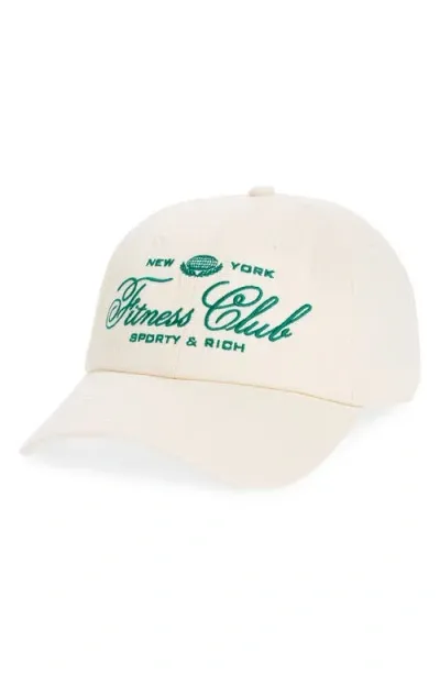 Sporty And Rich Sporty & Rich Fitness World Embroidered Cotton Twill Baseball Cap In Cream