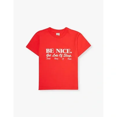 Sporty And Rich Kids' Be Nice Short-sleeved Cotton-blend T-shirt 2-14 Years In Bright Red