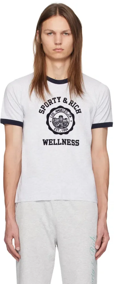 Sporty And Rich Gray Emblem Ringer T-shirt In Heather Gray