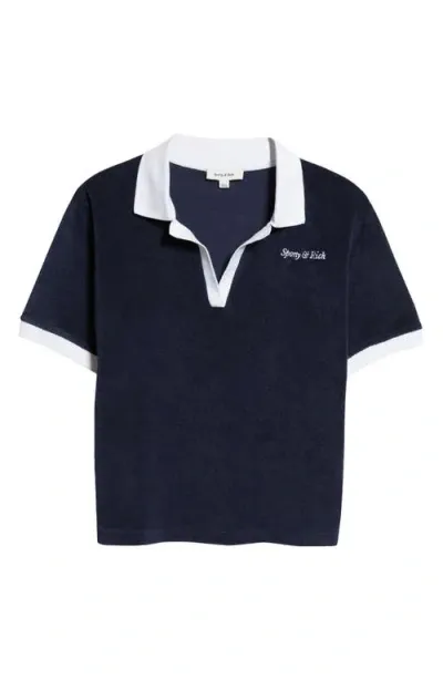 Sporty And Rich Sporty & Rich Italic Logo Cotton Terry Polo In Navy