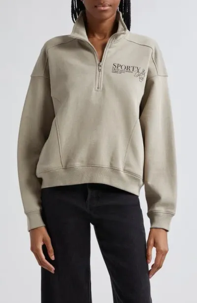 Sporty And Rich Logo Detail Quarter-zip Cotton Fleece Sweatshirt In Elephant