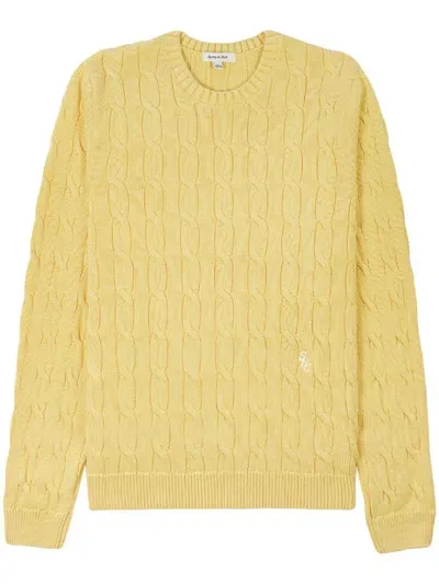 Sporty And Rich Logo-embroidered Cable-knit Jumper In Yellow