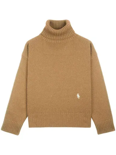 Sporty And Rich Logo-embroidered Wool Jumper In Brown