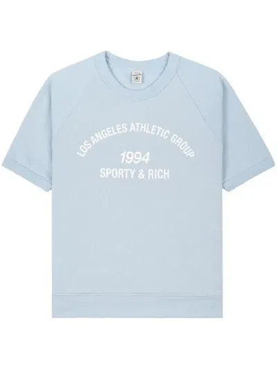 Sporty And Rich Logo-print Cotton T-shirt In Blue