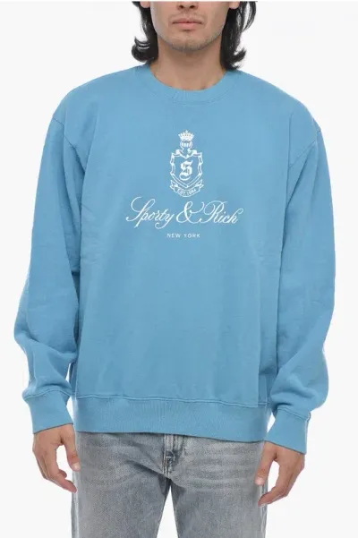 Sporty And Rich Logo Print Crewneck Sweatshirt In Blue