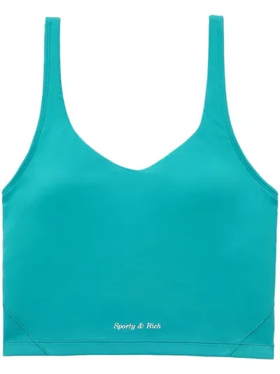 Sporty And Rich Logo-print Cropped Top In Blue