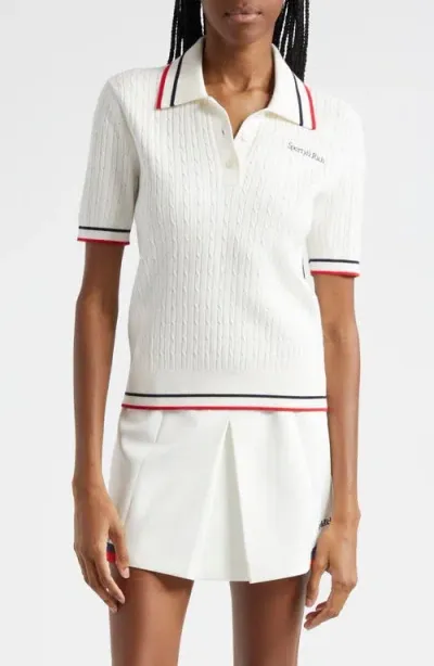 Sporty And Rich Sporty & Rich Mila Cable Embroidered Tipped Polo Sweater In White