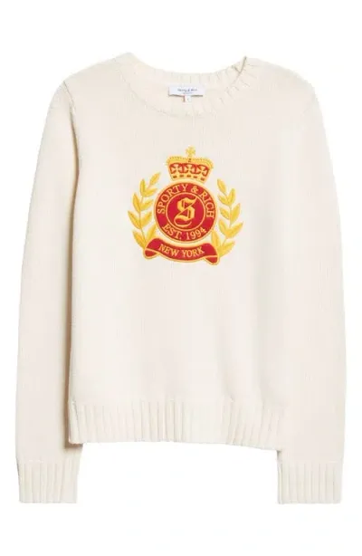 Sporty And Rich Sporty & Rich Ny Crest Embroidered Cotton Sweater In Cream