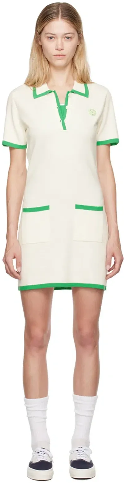 Sporty And Rich Sporty & Rich Hilary Tipped Short Sleeve Sweater Dress In Off White