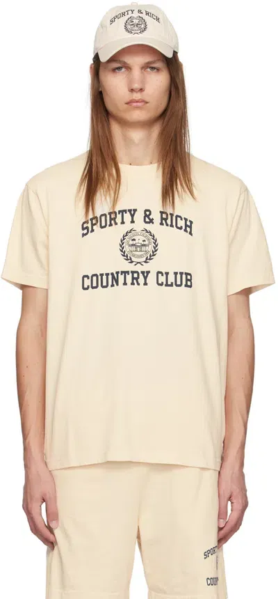 Sporty And Rich Off-white Varsity Crest T-shirt. In Cream