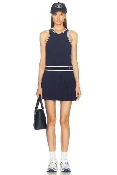 Sporty And Rich Phoebe Pleated Crepe Mini Dress In Navy