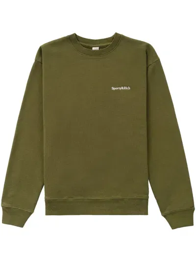 Sporty And Rich Serif Embroidered-logo Sweatshirt In Army