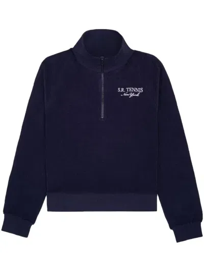 Sporty And Rich Tennis Half-zip Sweatshirt In Blue