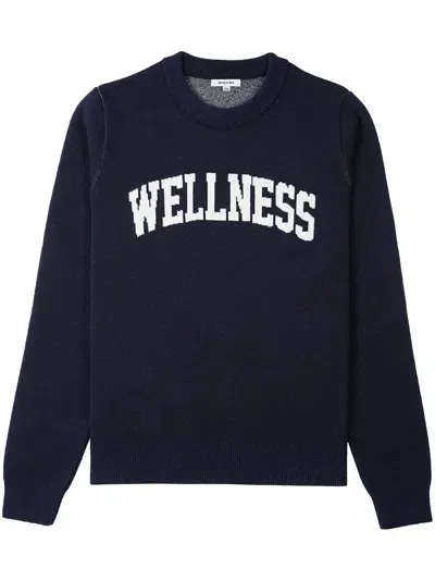 Sporty And Rich Text-print Wool Jumper In Blue