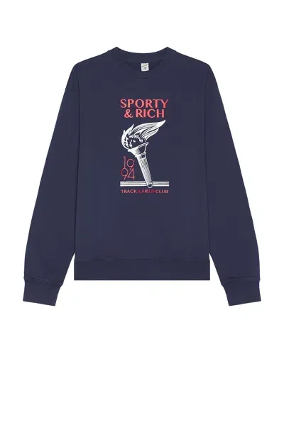 Sporty And Rich Torch Crewneck In Navy