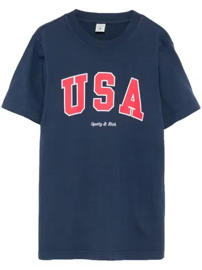 Sporty And Rich Usa-print T-shirt In Blue