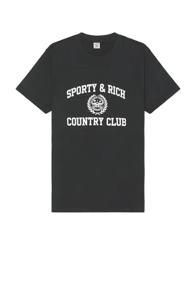 Sporty And Rich Varsity Crest T-shirt In Faded Black