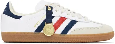 Sporty And Rich White & Navy Adidas Originals Edition Samba Og Sneakers In White/ Indigo/ Red