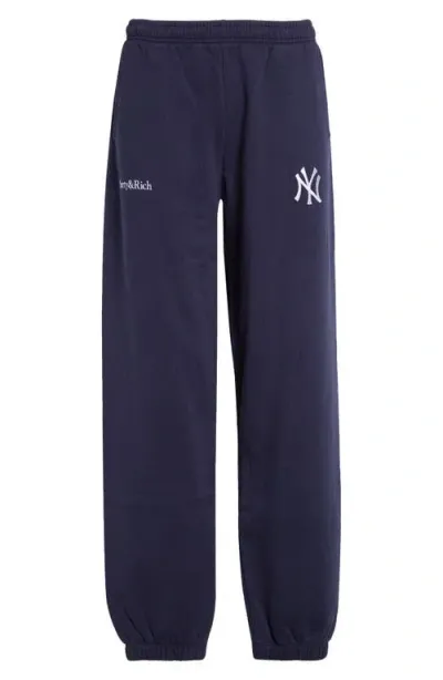 Sporty And Rich Sporty & Rich Yankees Serif Cotton Sweatpants In Blue