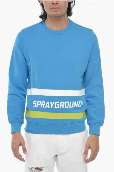 Sprayground Brushed Sweatshirt With Logo Print In Blue