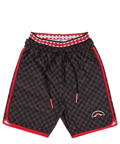 Sprayground Checkered Midi Swim Shorts In Brown