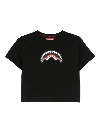 Sprayground Kid Kids' Shark Teeth-print T-shirt In Black