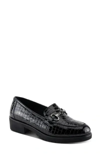 Spring Step Hylen Platform Bit Loafer In Black Croco Patent