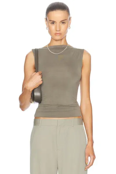 St Agni Cupro Jersey Top In Khaki