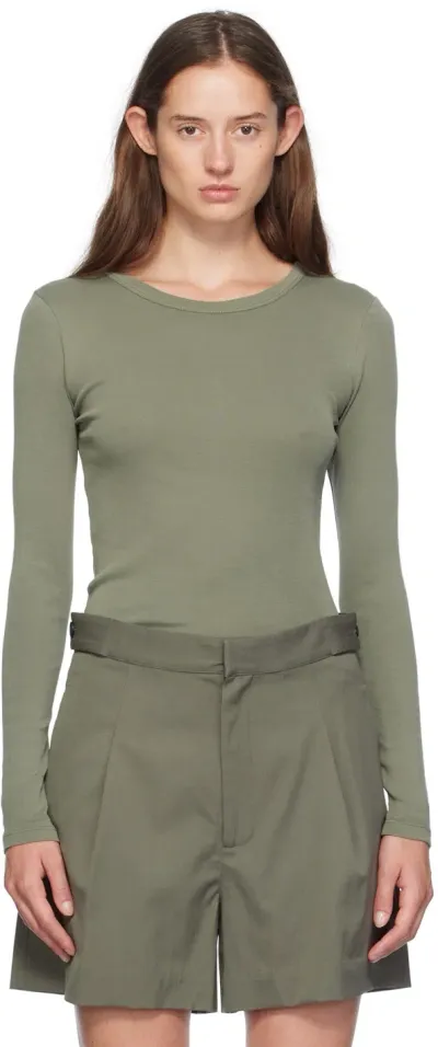 St Agni Green Organic Cotton Long Sleeve T-shirt In Smokey Olive