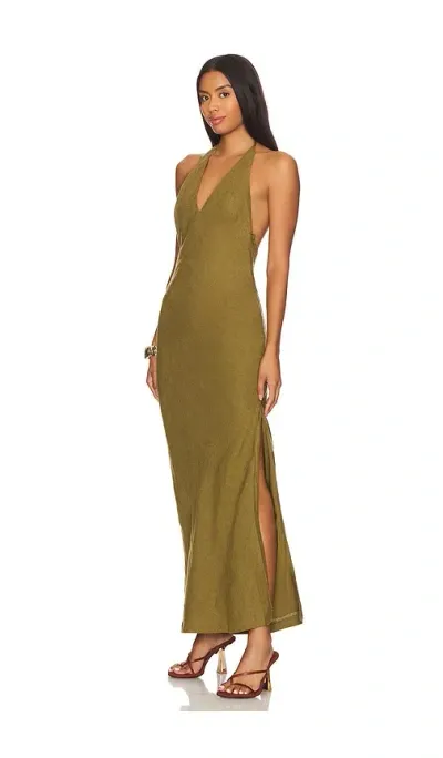 St Agni Linen Bias Halter Dress In Olive