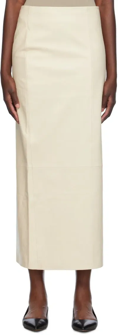 St Agni Off-white Column Leather Maxi Skirt In Tofu