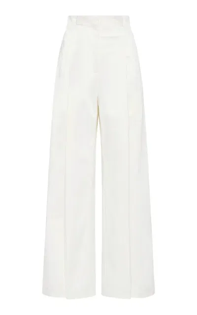 St Agni Paperbag-waist Organic Cotton-blend Wide-leg Pants In Off-white