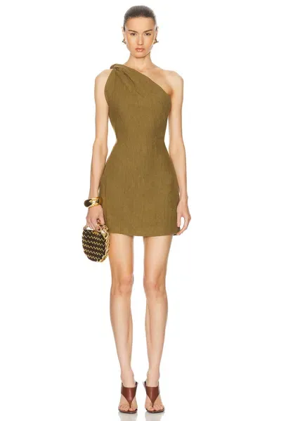 St Agni Twisted Linen Mini Dress In Olive