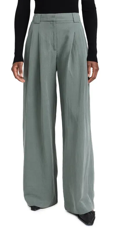 St Agni Wide Leg Pleat Pants Balsam Green