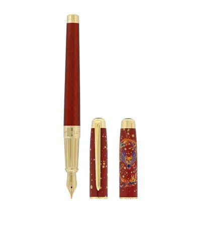 St Dupont Eternity Dragon Fountain Pen And Roller In Red