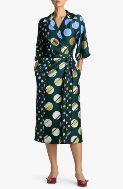 St John St. John Collection Collage Dot Colorblock Wrap Dress In Spruce Multi