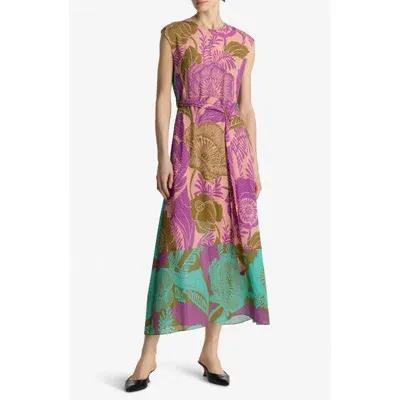 St John St. John Collection California Poppy Metallic Fil Coupé Midi Dress In Lichen Multi